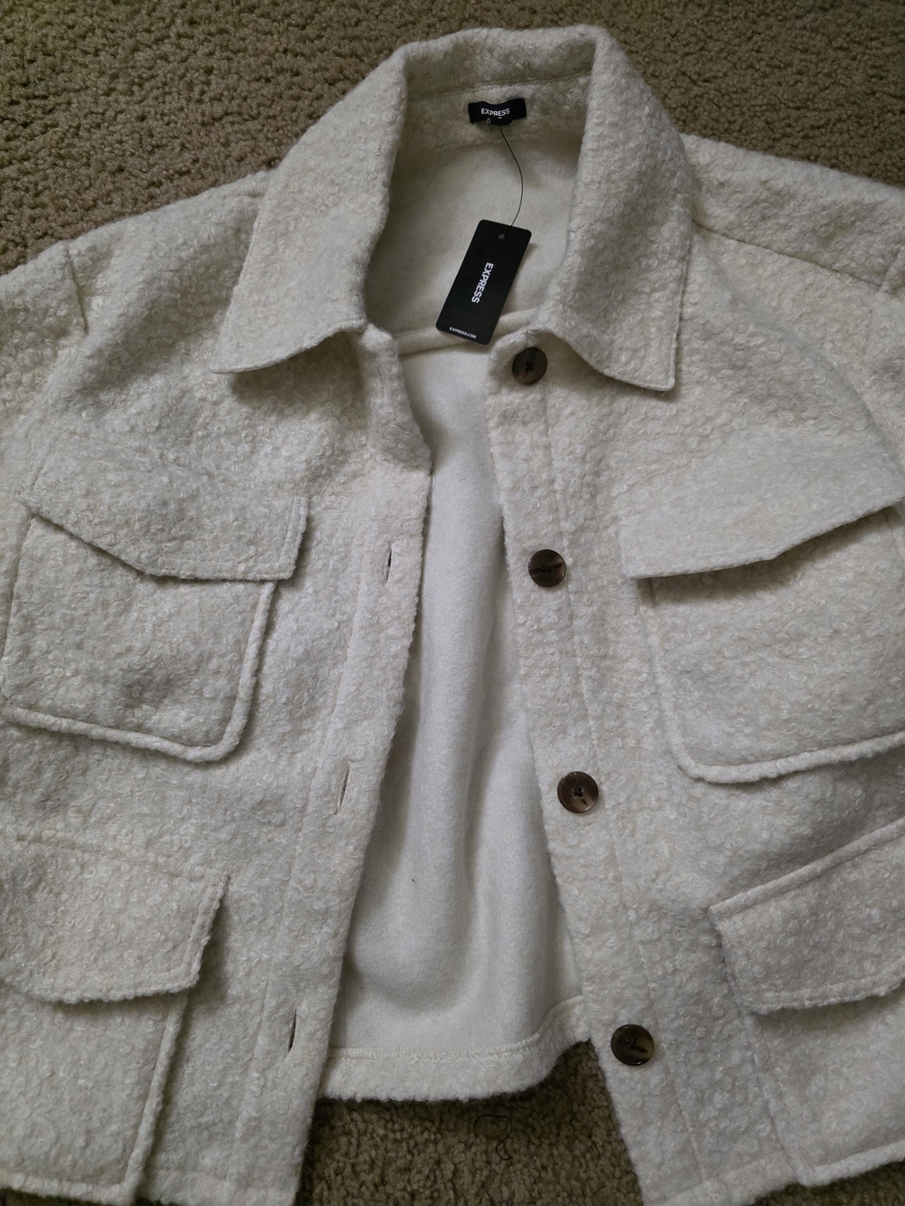 Express Cream Teddy Jacket with Flap Pockets